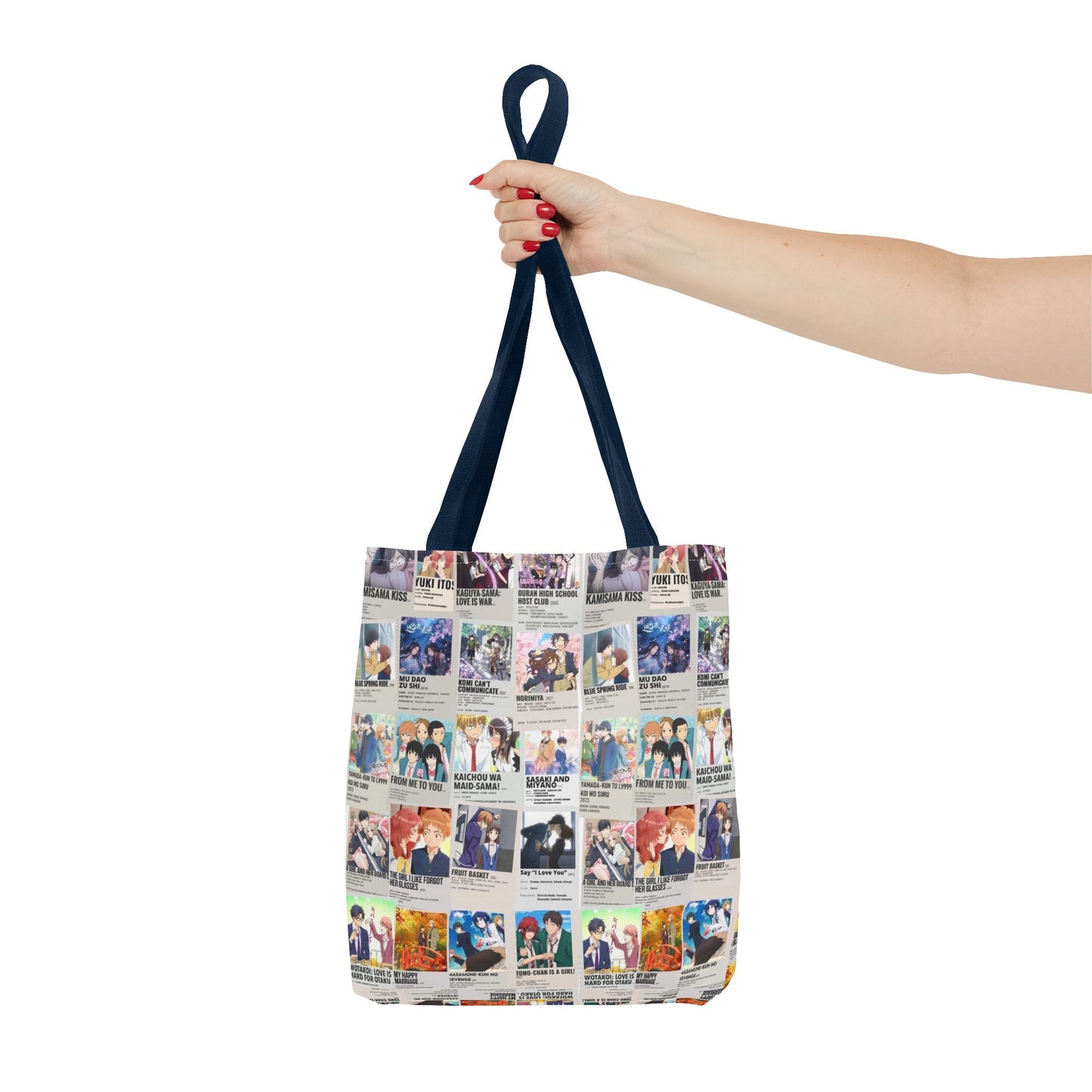 Romantic Anime Collage Tote Bag – Aesthetic Polaroid Photo Grid All-Over Print