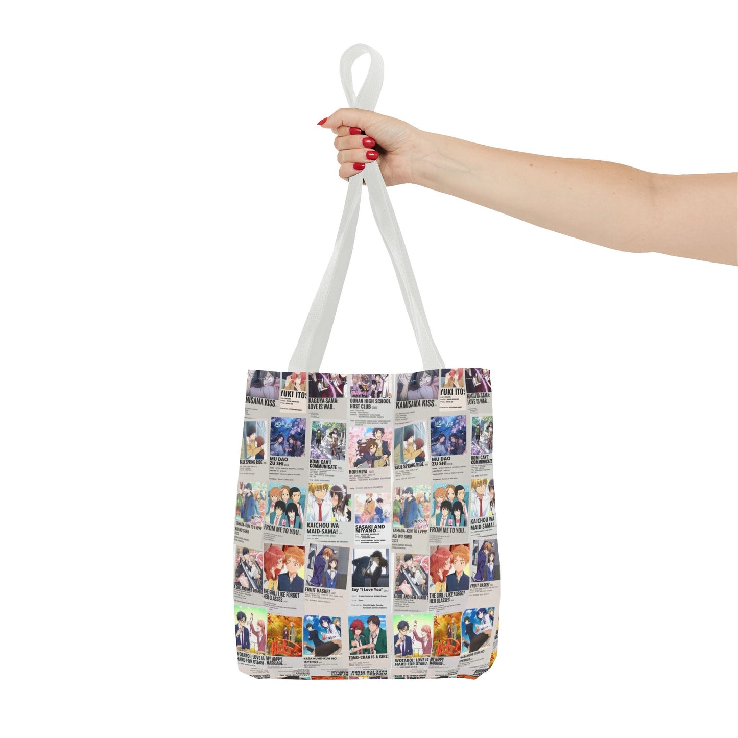 Romantic Anime Collage Tote Bag – Aesthetic Polaroid Photo Grid All-Over Print
