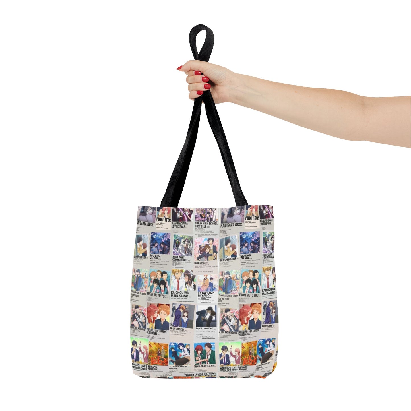 Romantic Anime Collage Tote Bag – Aesthetic Polaroid Photo Grid All-Over Print