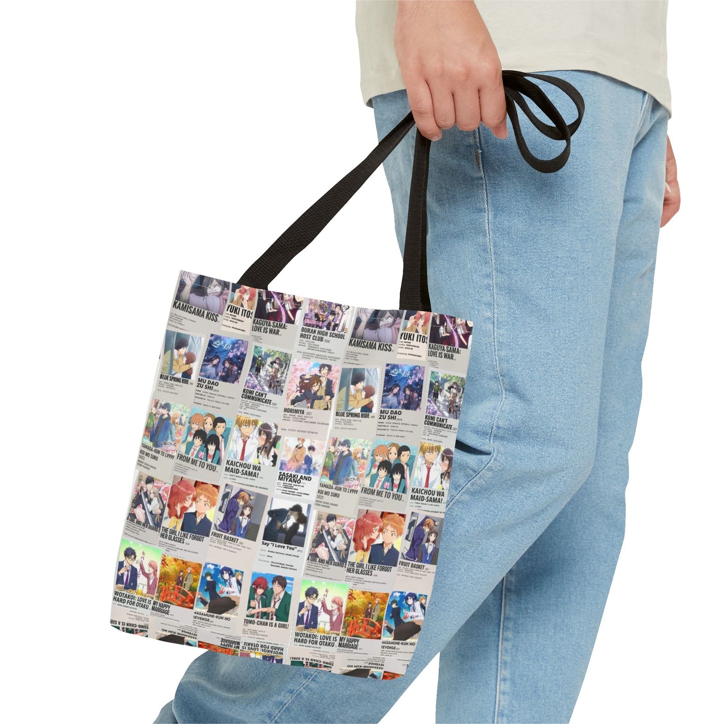 Romantic Anime Collage Tote Bag – Aesthetic Polaroid Photo Grid All-Over Print
