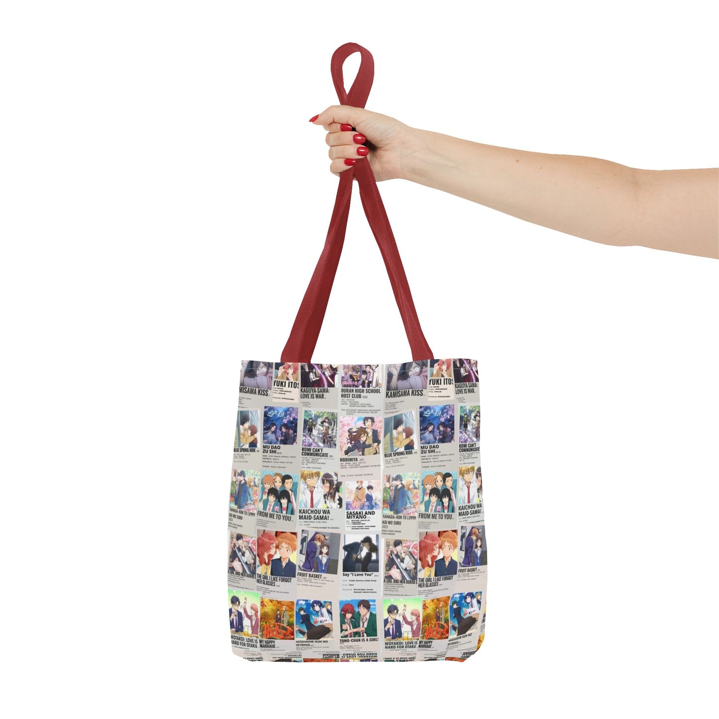 Romantic Anime Collage Tote Bag – Aesthetic Polaroid Photo Grid All-Over Print