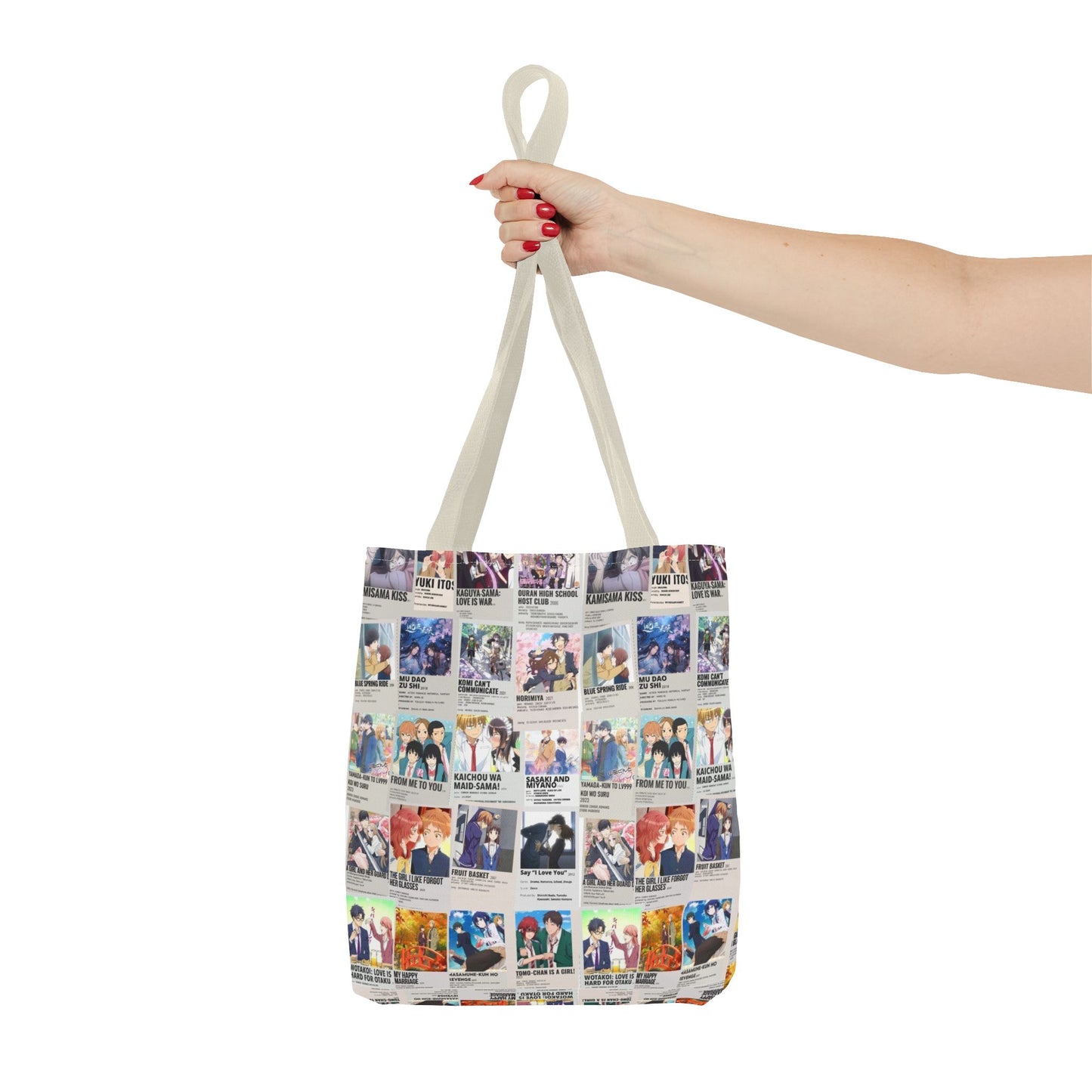 Romantic Anime Collage Tote Bag – Aesthetic Polaroid Photo Grid All-Over Print
