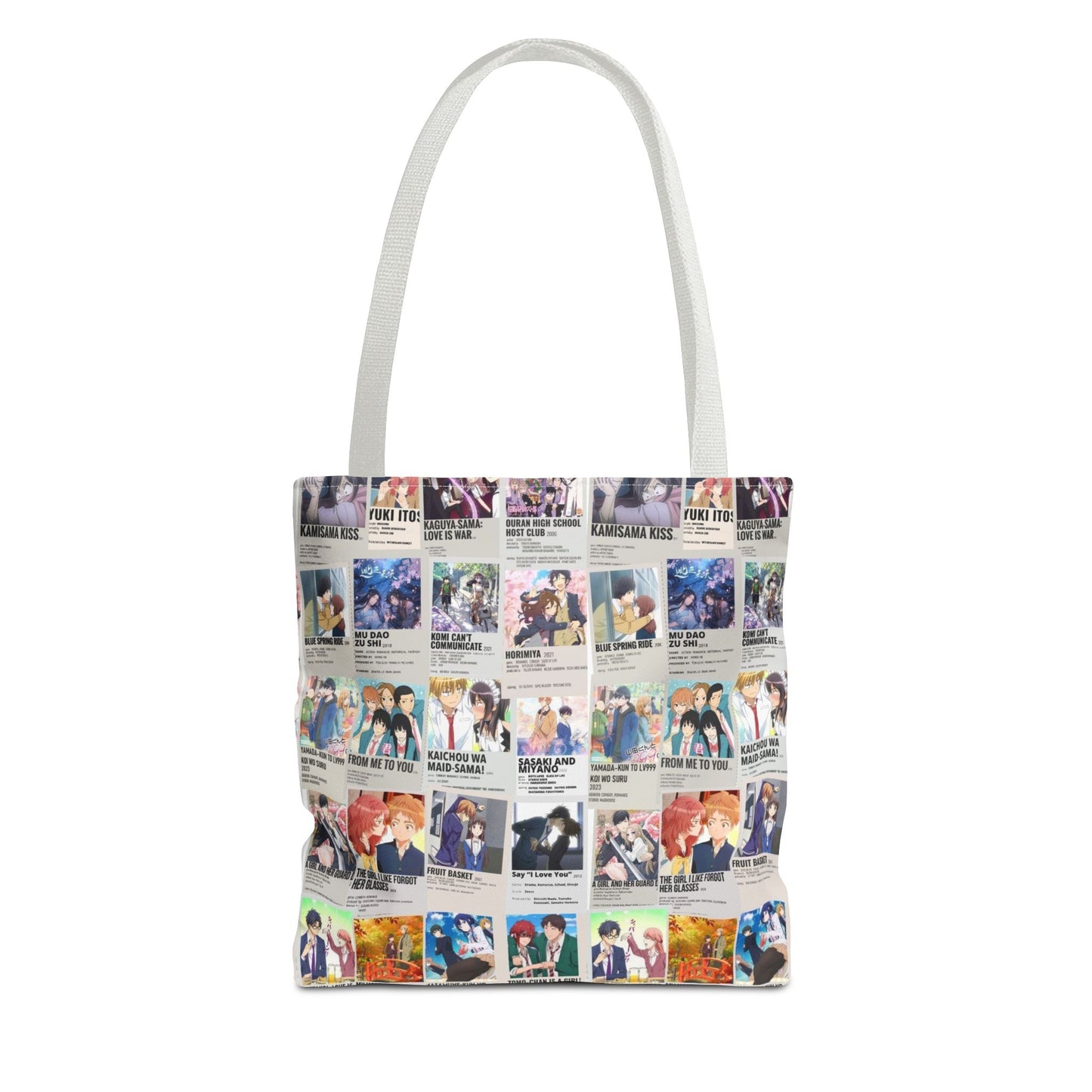 Romantic Anime Collage Tote Bag – Aesthetic Polaroid Photo Grid All-Over Print