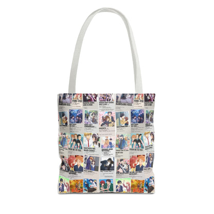 Romantic Anime Collage Tote Bag – Aesthetic Polaroid Photo Grid All-Over Print