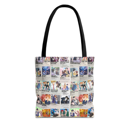 Romantic Anime Collage Tote Bag – Aesthetic Polaroid Photo Grid All-Over Print