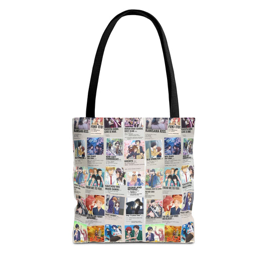 Romantic Anime Collage Tote Bag – Aesthetic Polaroid Photo Grid All-Over Print