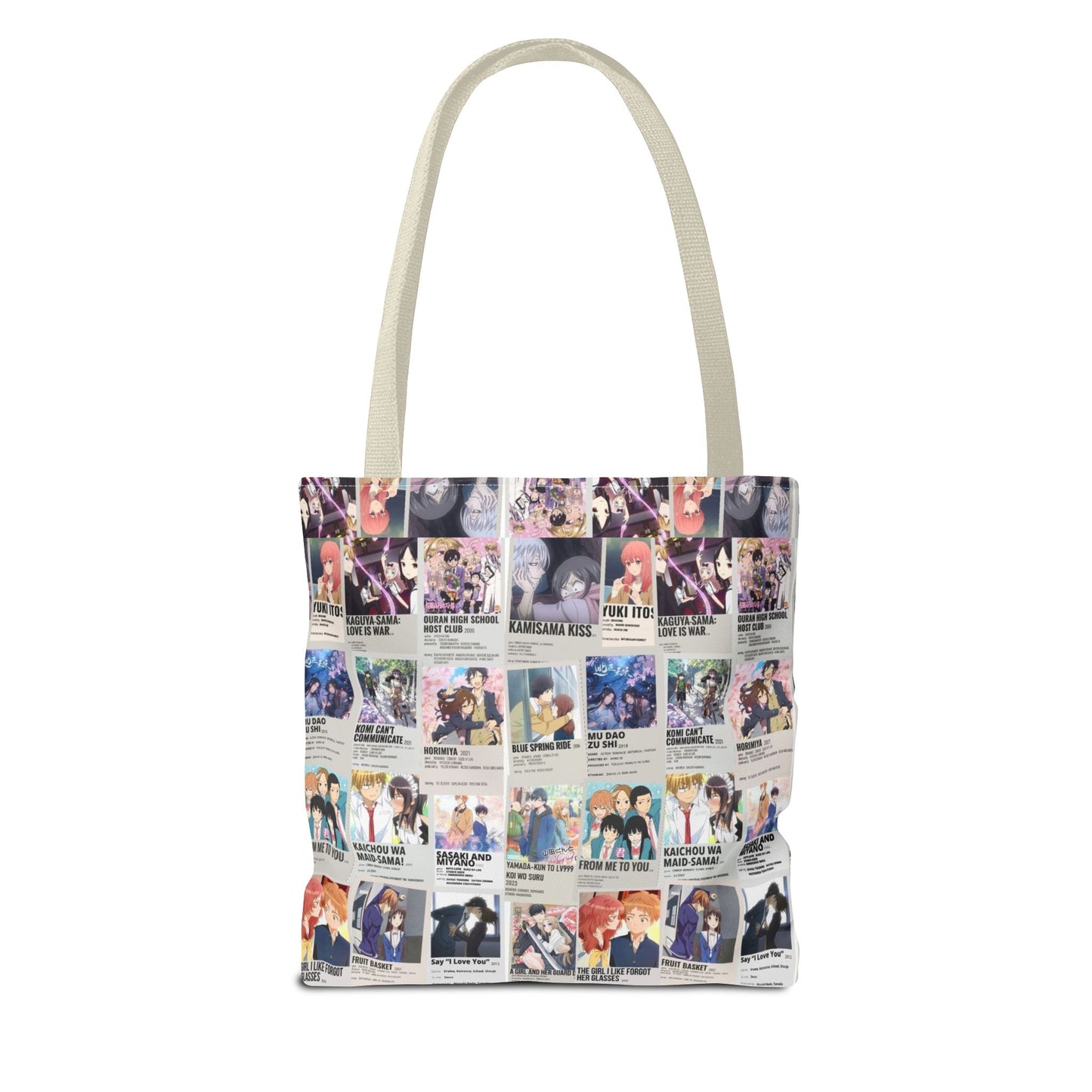 Romantic Anime Collage Tote Bag – Aesthetic Polaroid Photo Grid All-Over Print