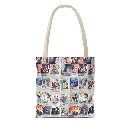 Romantic Anime Collage Tote Bag – Aesthetic Polaroid Photo Grid All-Over Print
