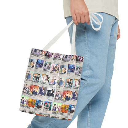 Romantic Anime Collage Tote Bag – Aesthetic Polaroid Photo Grid All-Over Print