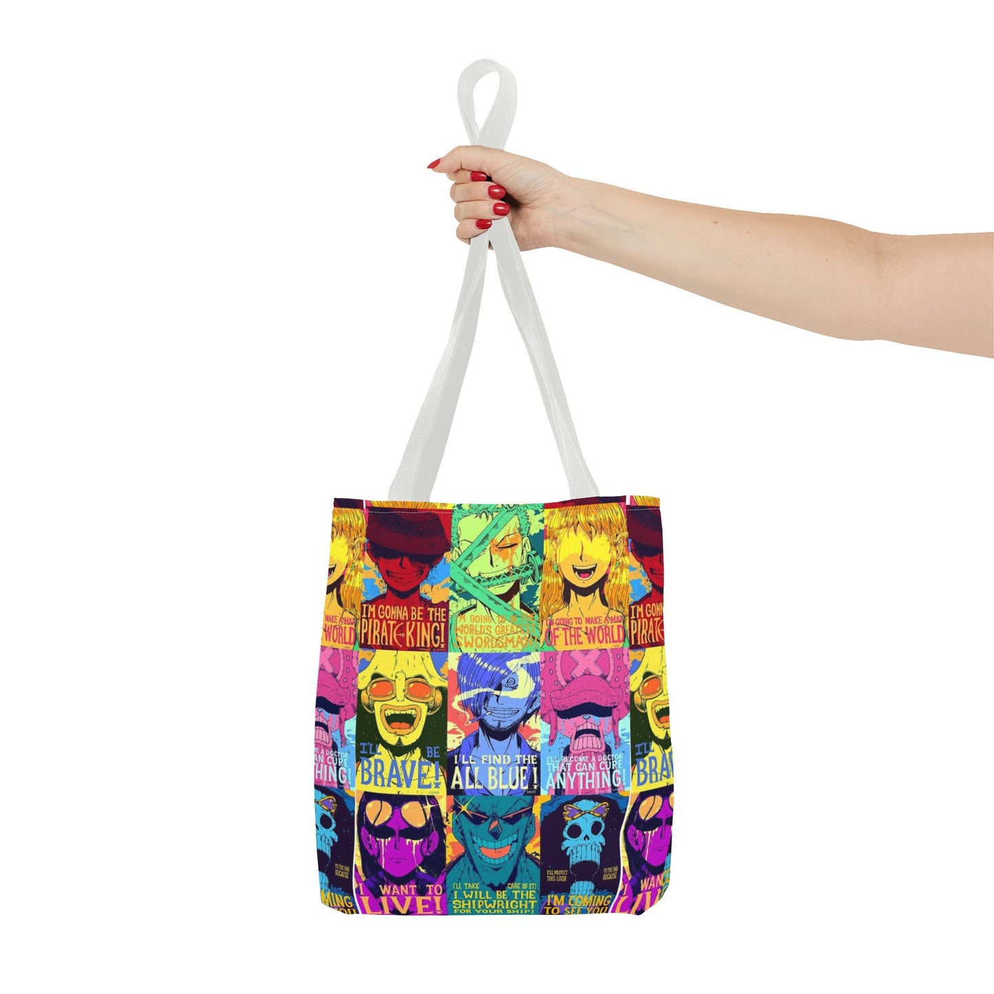 One Piece Anime Colorful Pop-Art Character Tote Bag – Vibrant Anime Collage AOP