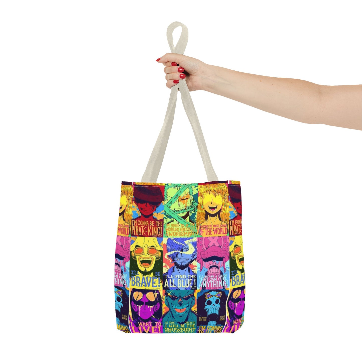 One Piece Anime Colorful Pop-Art Character Tote Bag – Vibrant Anime Collage AOP