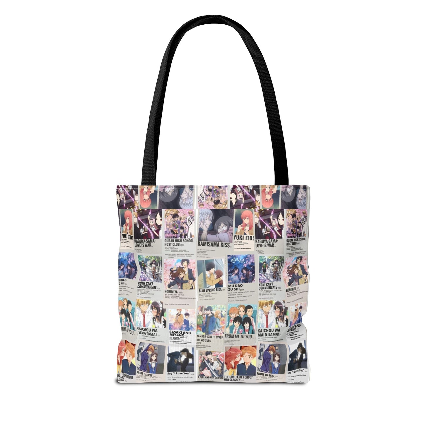 Romantic Anime Collage Tote Bag – Aesthetic Polaroid Photo Grid All-Over Print