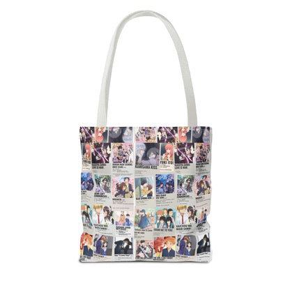Romantic Anime Collage Tote Bag – Aesthetic Polaroid Photo Grid All-Over Print