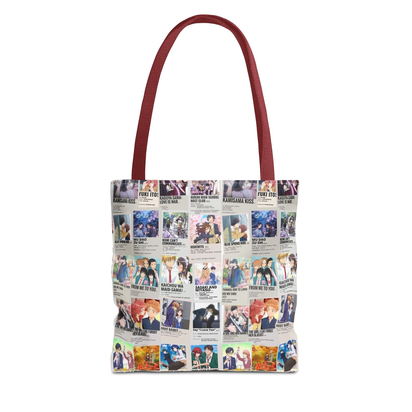 Romantic Anime Collage Tote Bag – Aesthetic Polaroid Photo Grid All-Over Print
