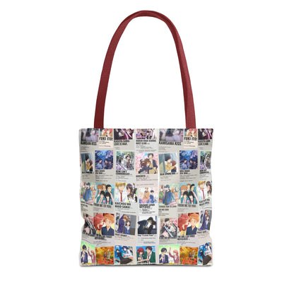 Romantic Anime Collage Tote Bag – Aesthetic Polaroid Photo Grid All-Over Print