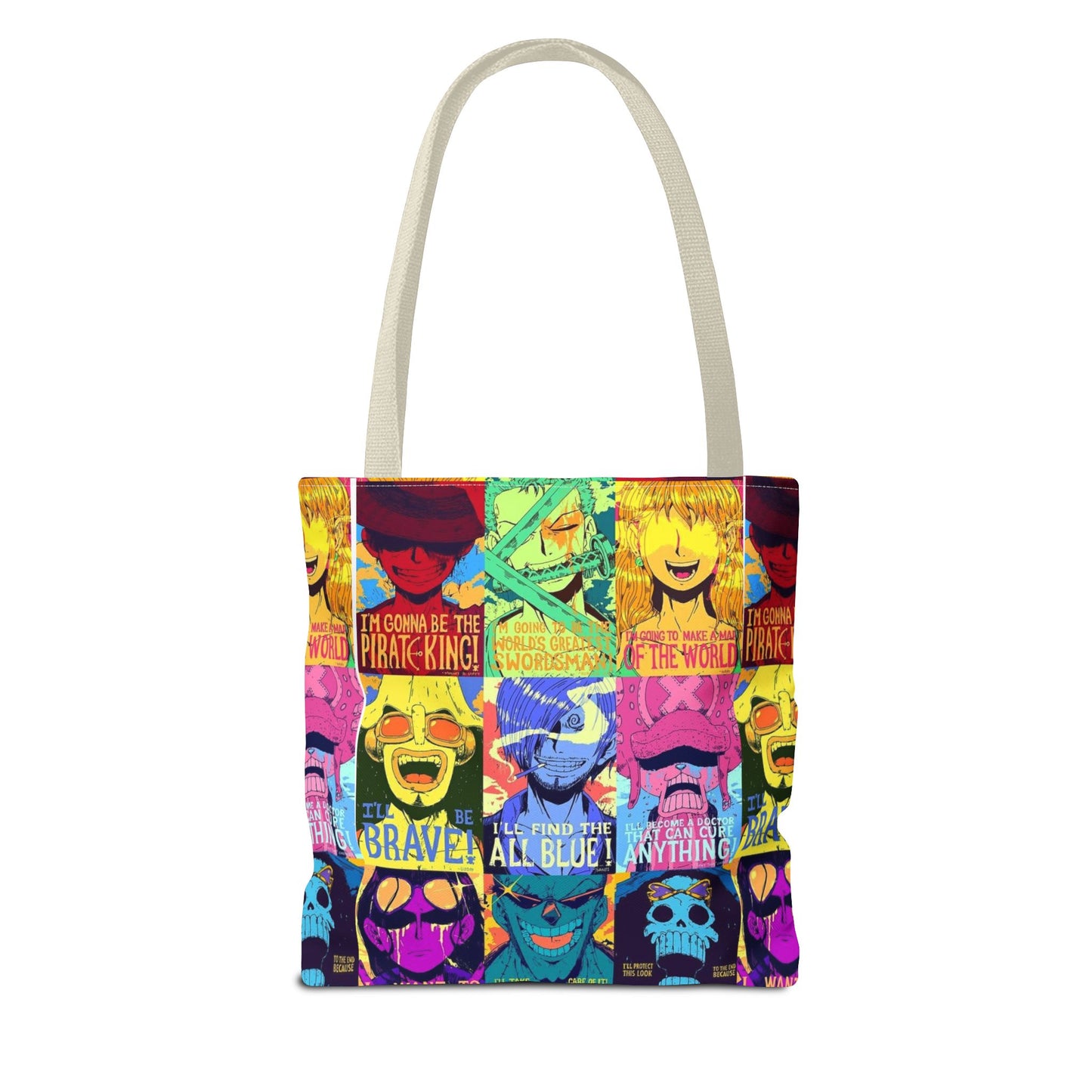 One Piece Anime Colorful Pop-Art Character Tote Bag – Vibrant Anime Collage AOP