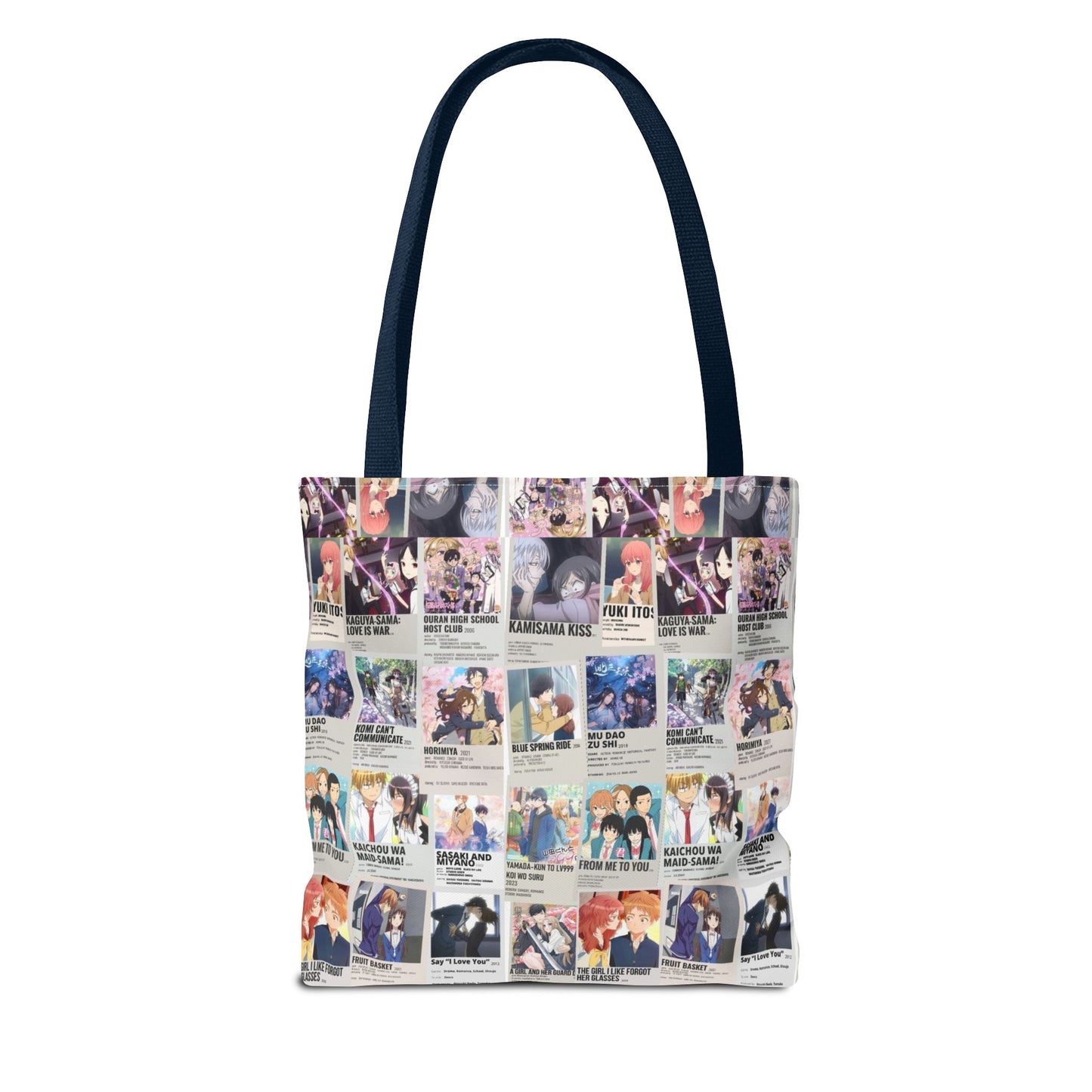 Romantic Anime Collage Tote Bag – Aesthetic Polaroid Photo Grid All-Over Print