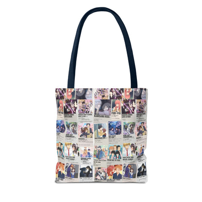 Romantic Anime Collage Tote Bag – Aesthetic Polaroid Photo Grid All-Over Print
