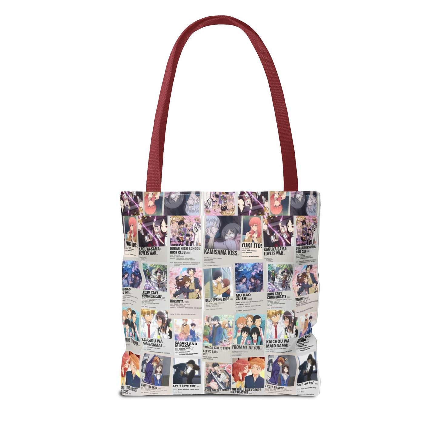 Romantic Anime Collage Tote Bag – Aesthetic Polaroid Photo Grid All-Over Print