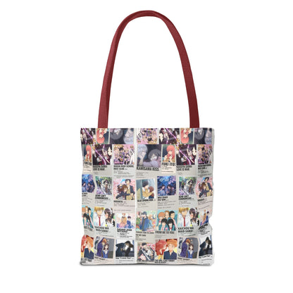 Romantic Anime Collage Tote Bag – Aesthetic Polaroid Photo Grid All-Over Print