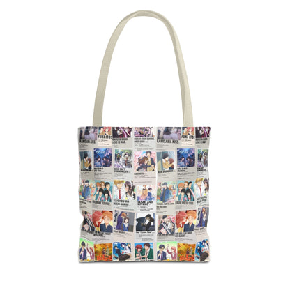 Romantic Anime Collage Tote Bag – Aesthetic Polaroid Photo Grid All-Over Print