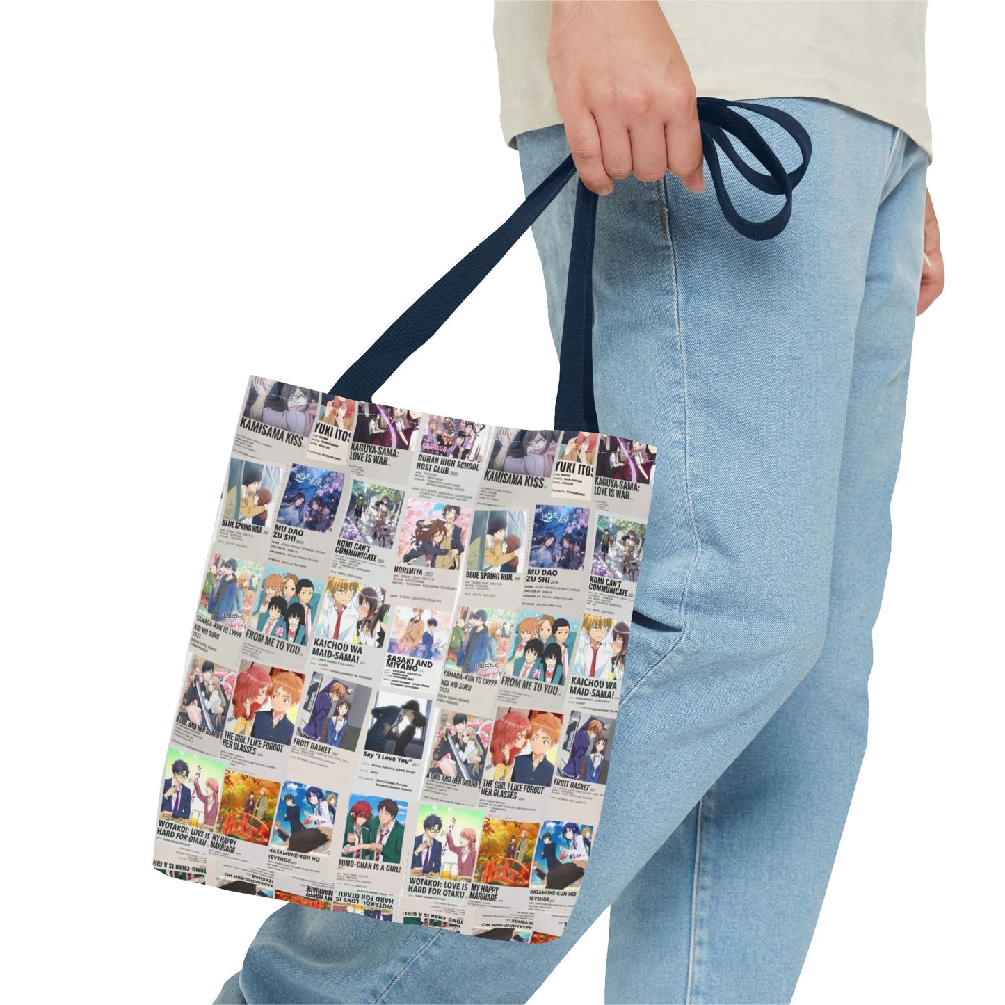 Romantic Anime Collage Tote Bag – Aesthetic Polaroid Photo Grid All-Over Print