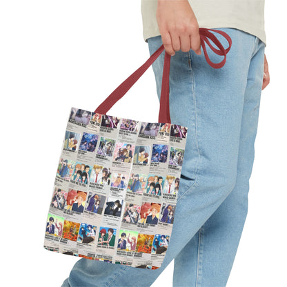 Romantic Anime Collage Tote Bag – Aesthetic Polaroid Photo Grid All-Over Print