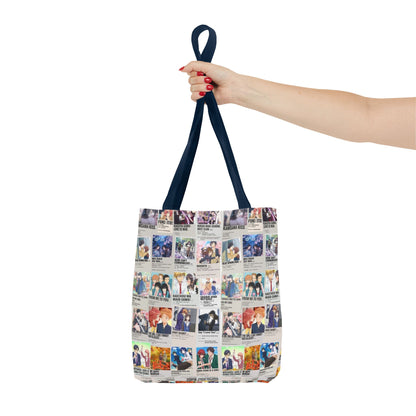 Romantic Anime Collage Tote Bag – Aesthetic Polaroid Photo Grid All-Over Print
